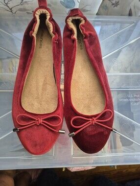 Maurices Red Velvet Bow Ballet Flats